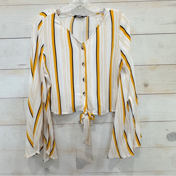 NWT Nuon boho striped tie waist button down crop top ❤️ - Picture 2 of 6